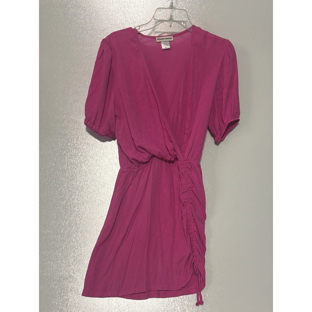 Dippin Daisys Magenta Pink Ruched Wrap Mini Dress XS
